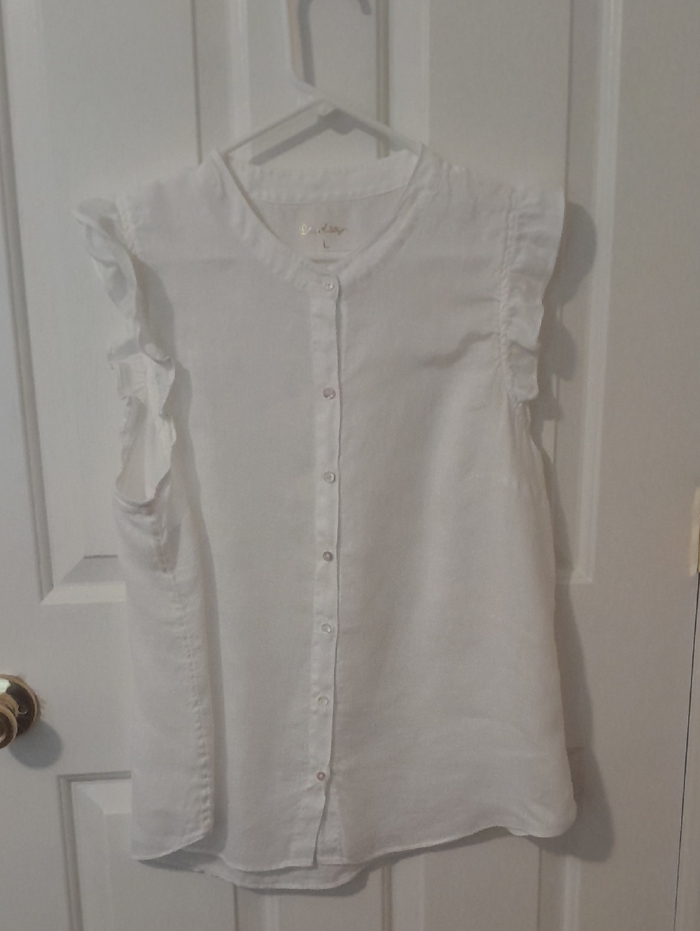 Lilly Pulitzer White Sleeveless Ruffle-Trim Button Front Top